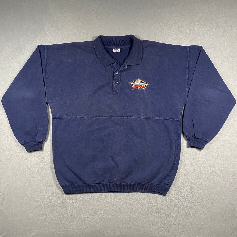 Vintage Crazy Shirts Sweatshirt Mens XL Blue Aspen Embroidered Collared USA Made